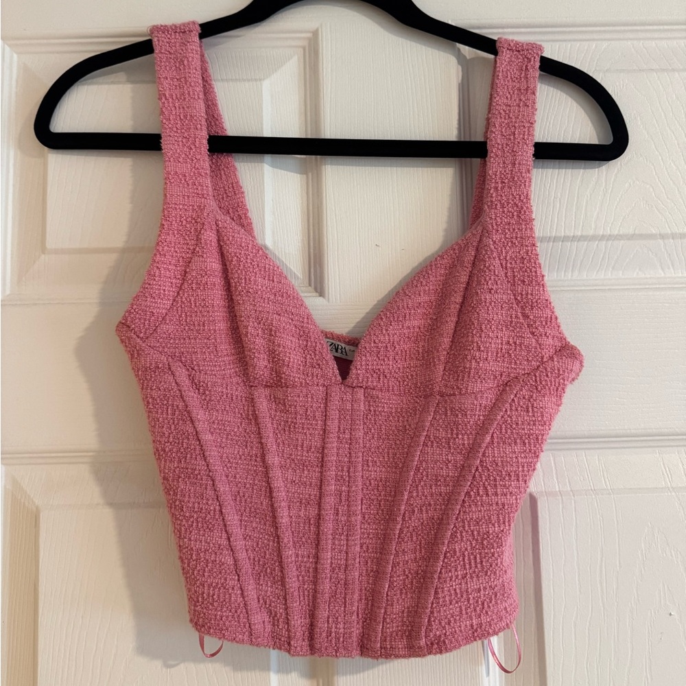 Zara Pink Boucle Textured Crop Top